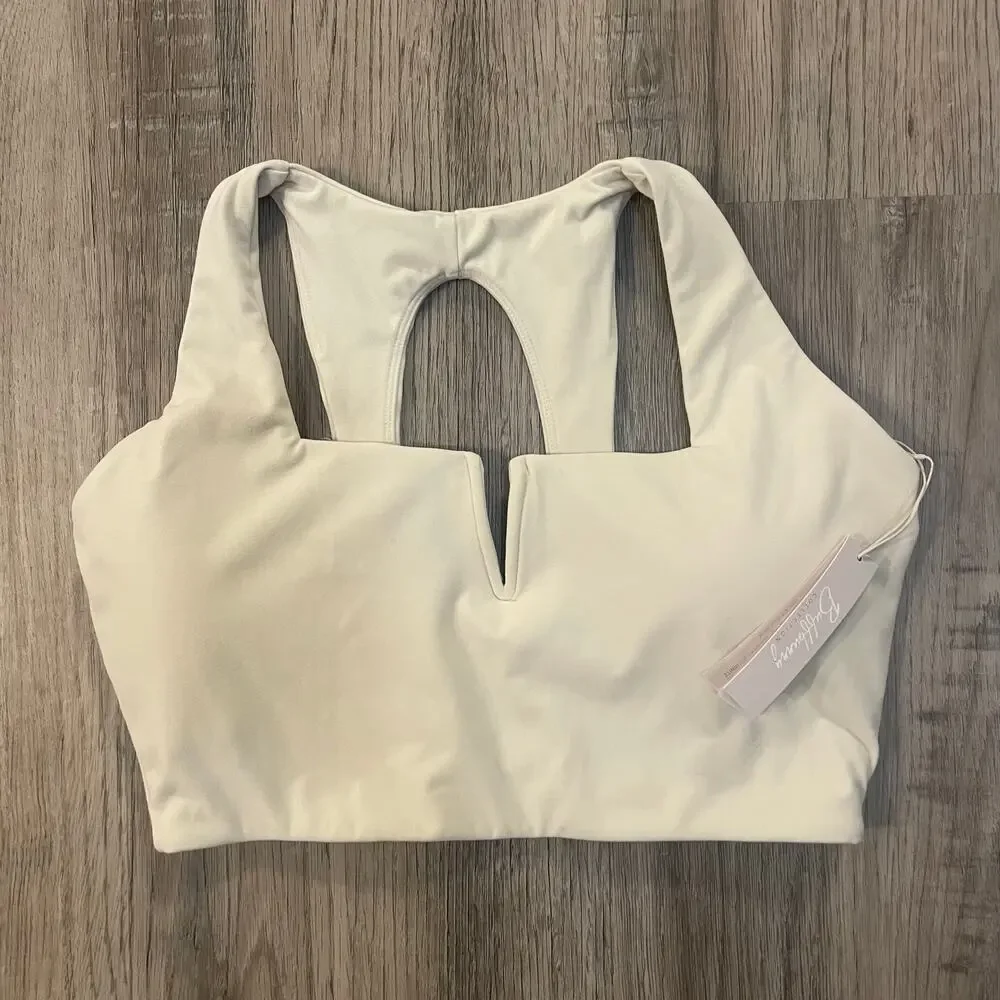 NWT $46 BuffBunny Buff Bunny Nubre Notch Sports Bra in Oat Milk (Cream) Sz L - Picture 9 of 16